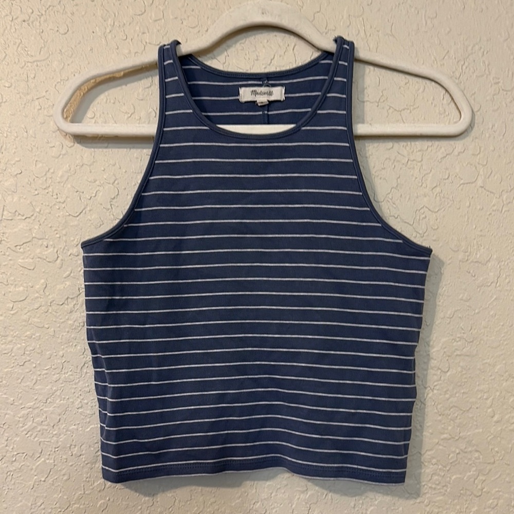 Madewell blue and white Striped Women's crop Tank Top d